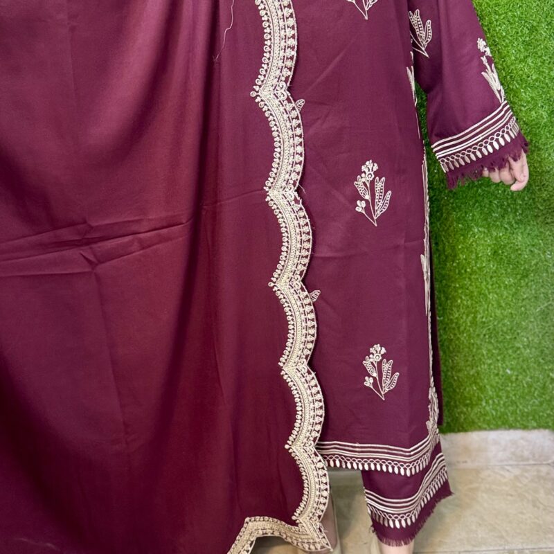 3 PC Embroidery Dhanak Linen