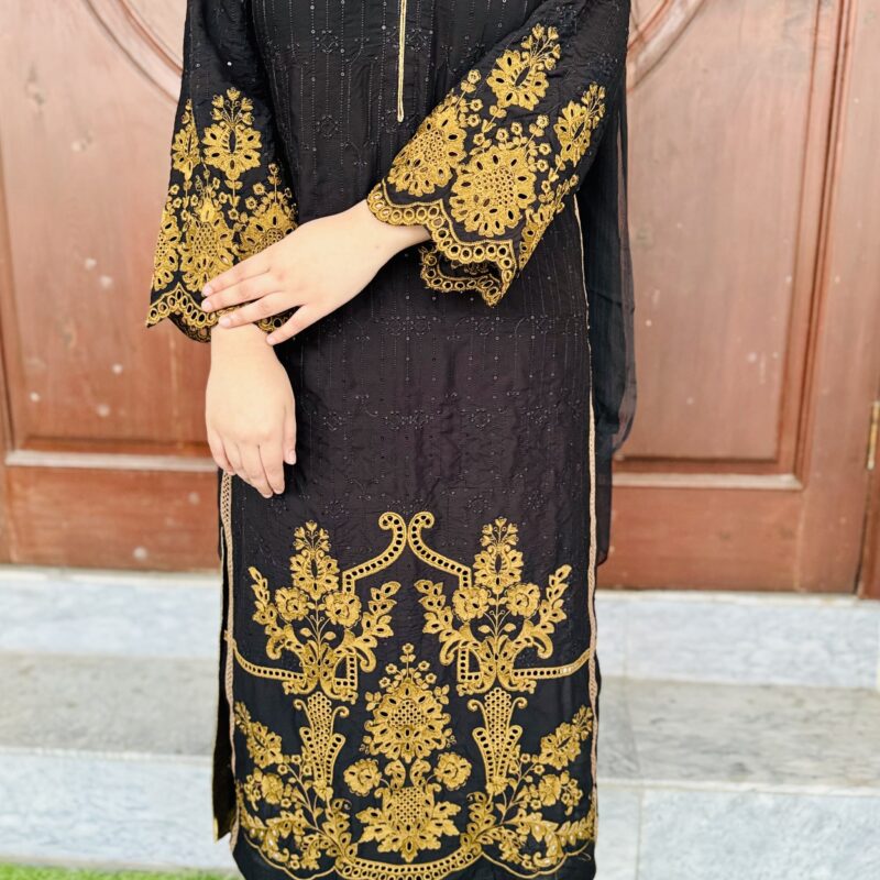 3 PC Embroidery Plain Linen Chiffon Fabric