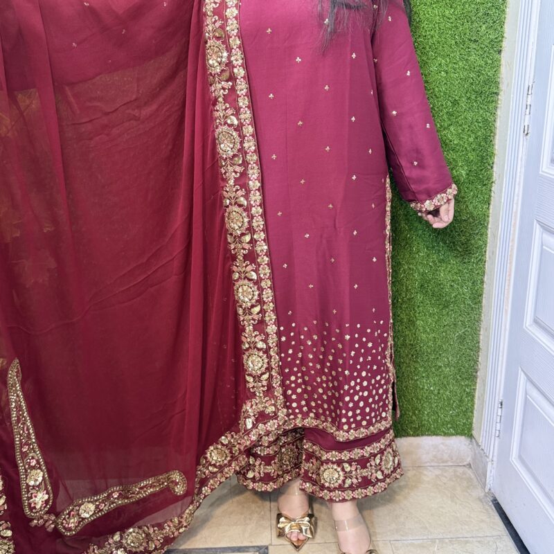 3 PC Embroidery Chiffon Satin Fabric