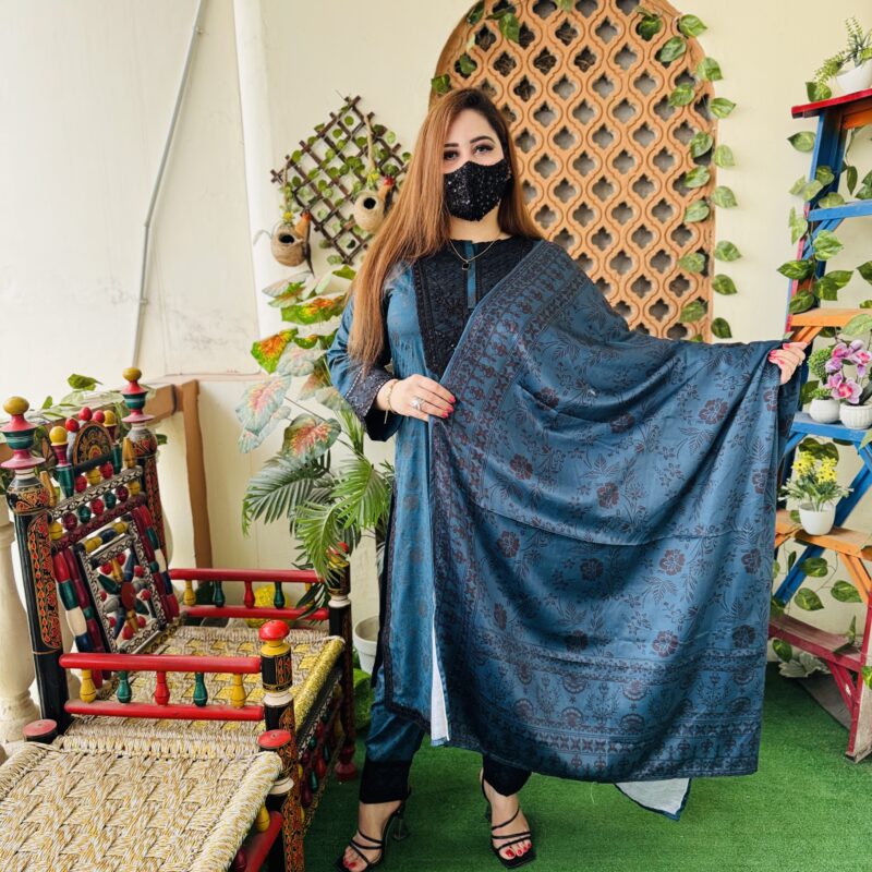 3 PC Printed Embroidery Linen Fabric