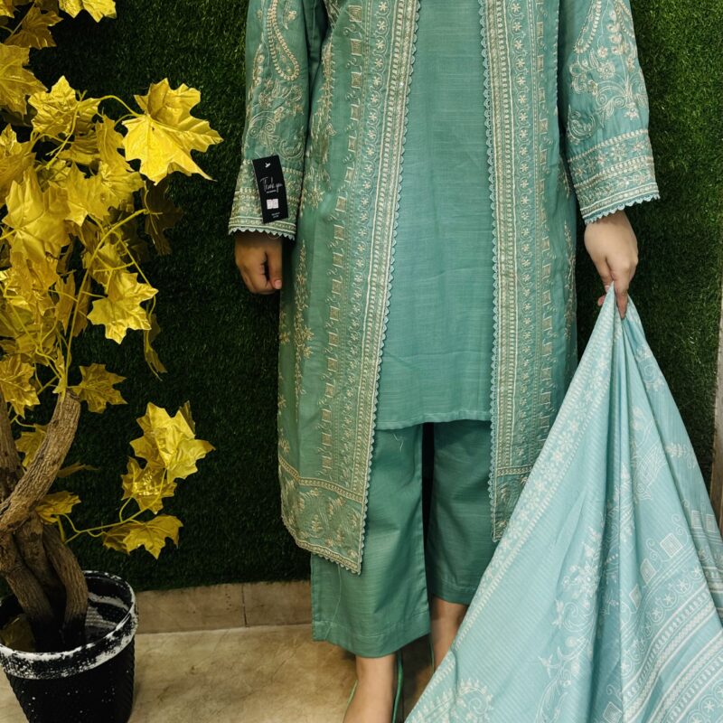 4 PC Embroidery Plain Khaddar Fabric