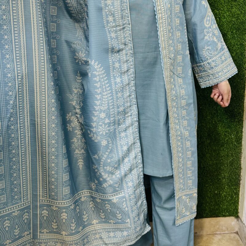 4 PC Embroidery Plain Khaddar Fabric