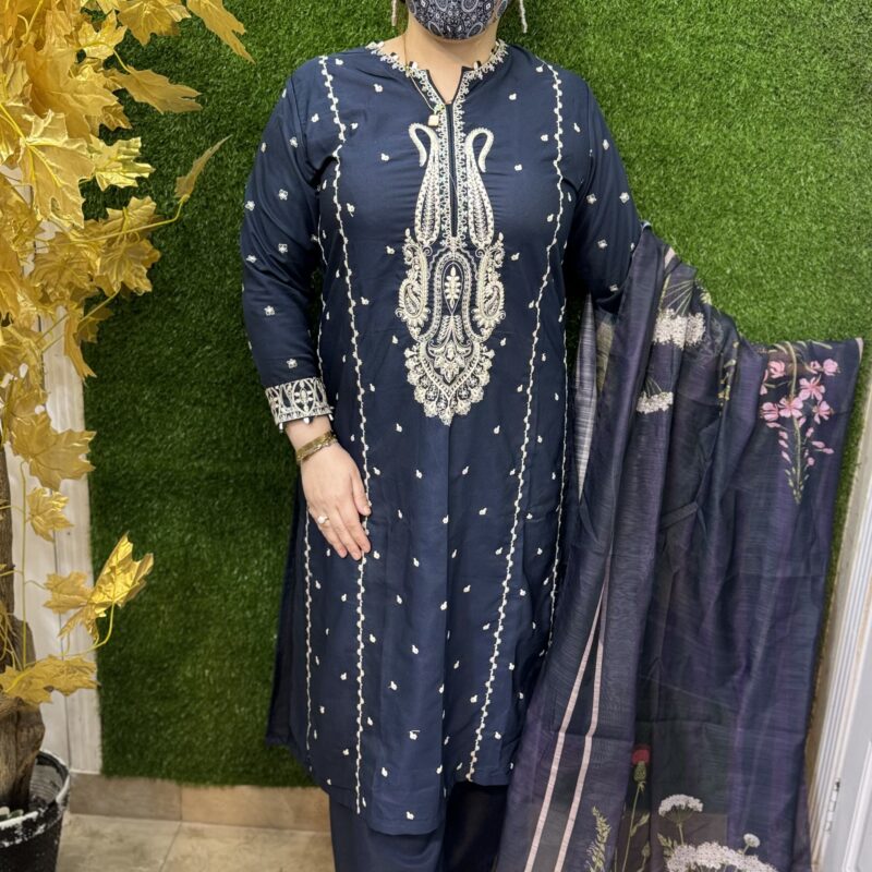 3 PC Embroidery Plain Khaddar Fabric