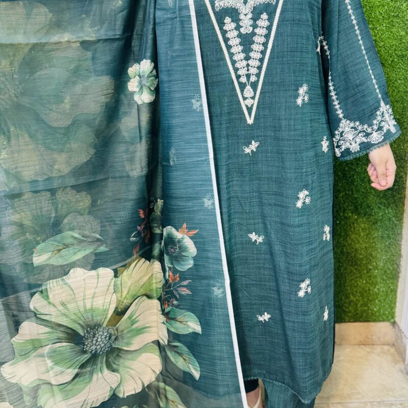 3 PC Embroidery Plain Khaddar Fabric