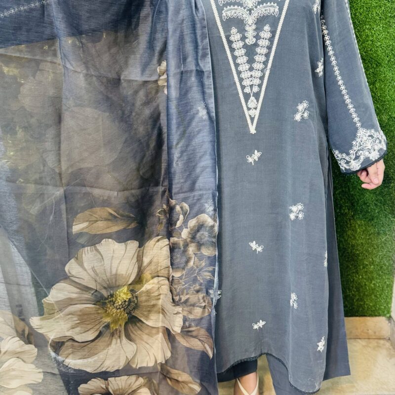 3 PC Embroidery Plain Khaddar Fabric