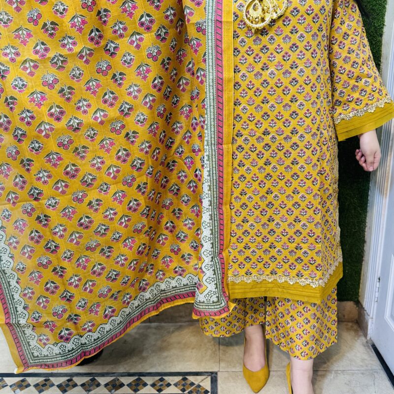 3 PC Embroidery Printed Cotton Lawn
