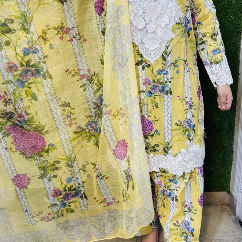 3 PC Embroidery Printed Cotton Lawn