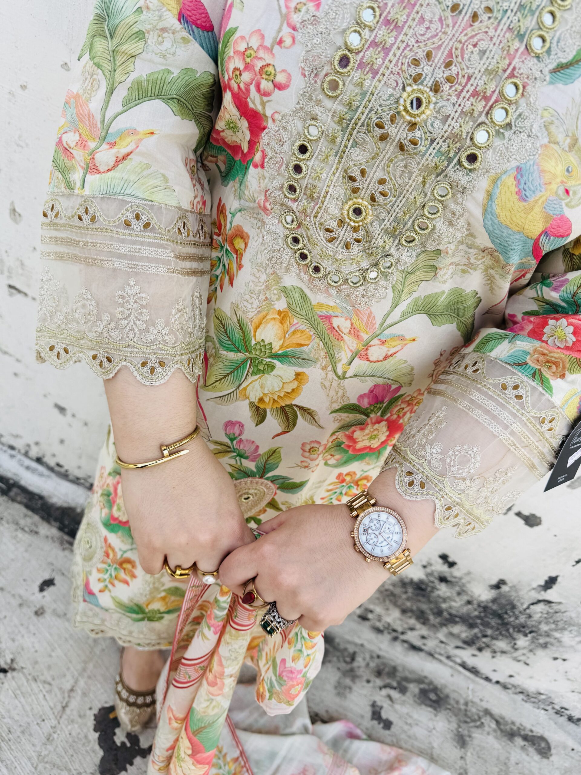 3 PC Mirror Embroidery Lawn Fabric - Image 4