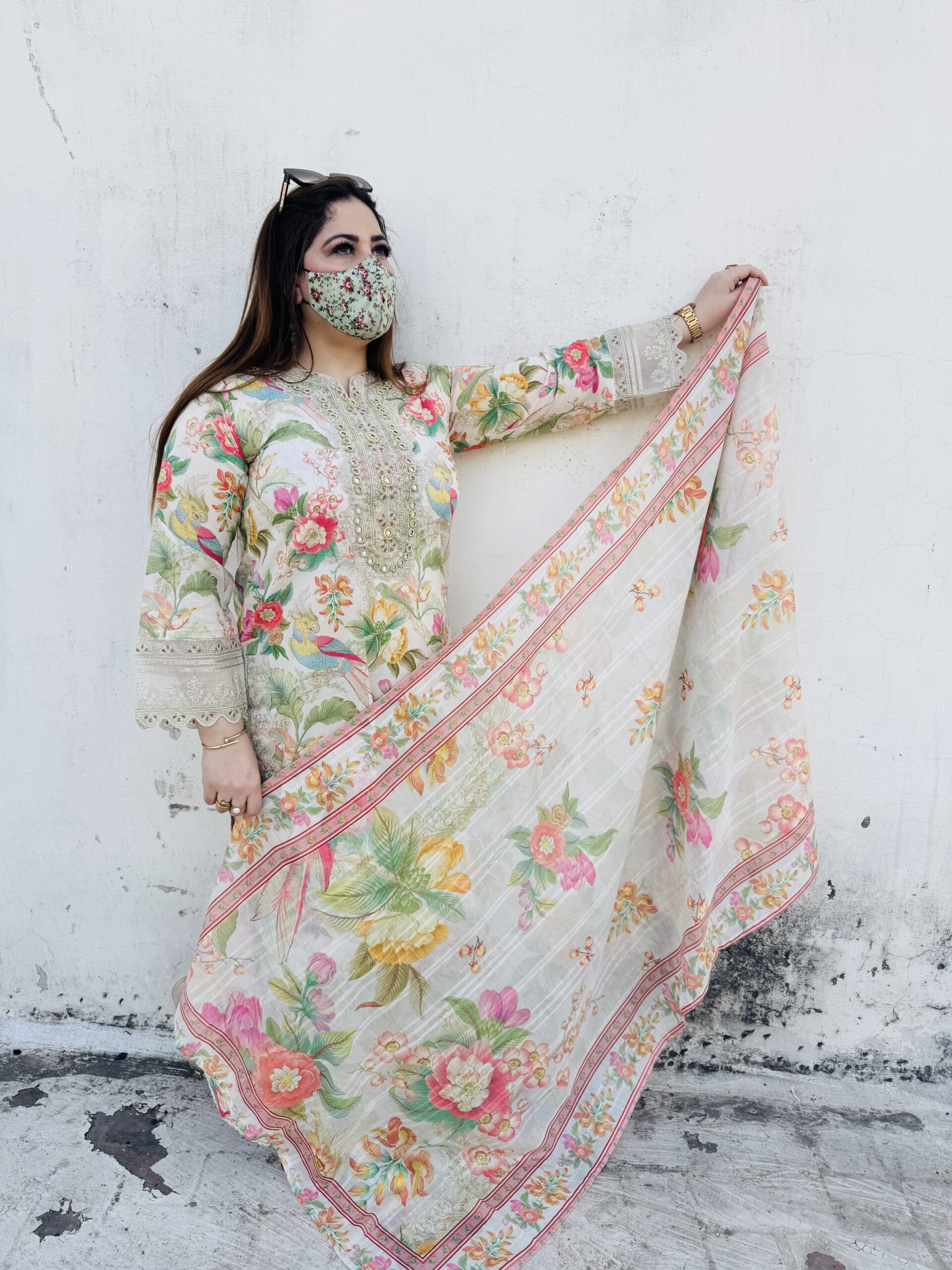 3 PC Mirror Embroidery Lawn Fabric - Image 2