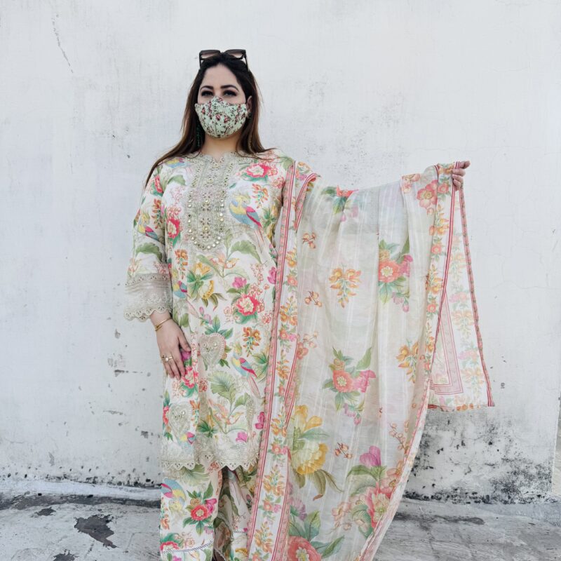 3 PC Mirror Embroidery Lawn Fabric