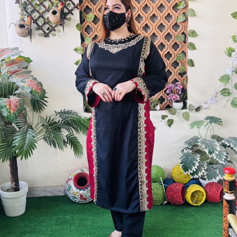 2 PC Embroidery Plain Lawn Fabric