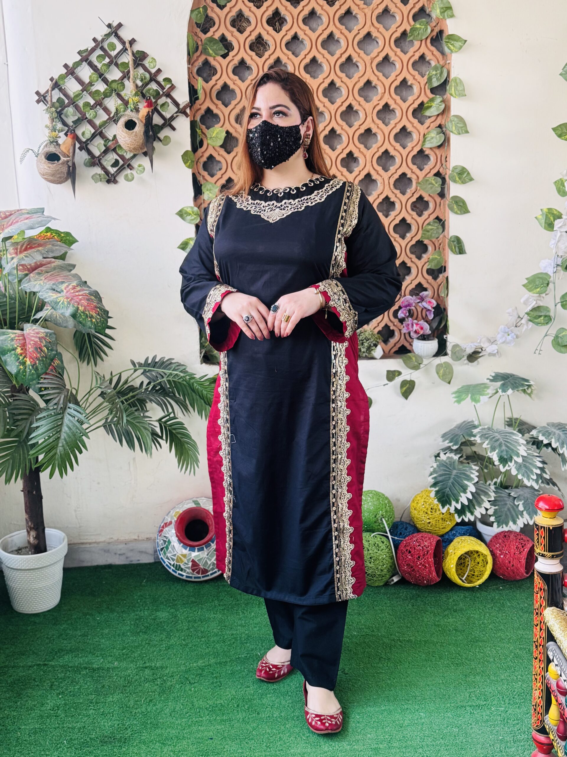 2 PC Embroidery Plain Lawn Fabric