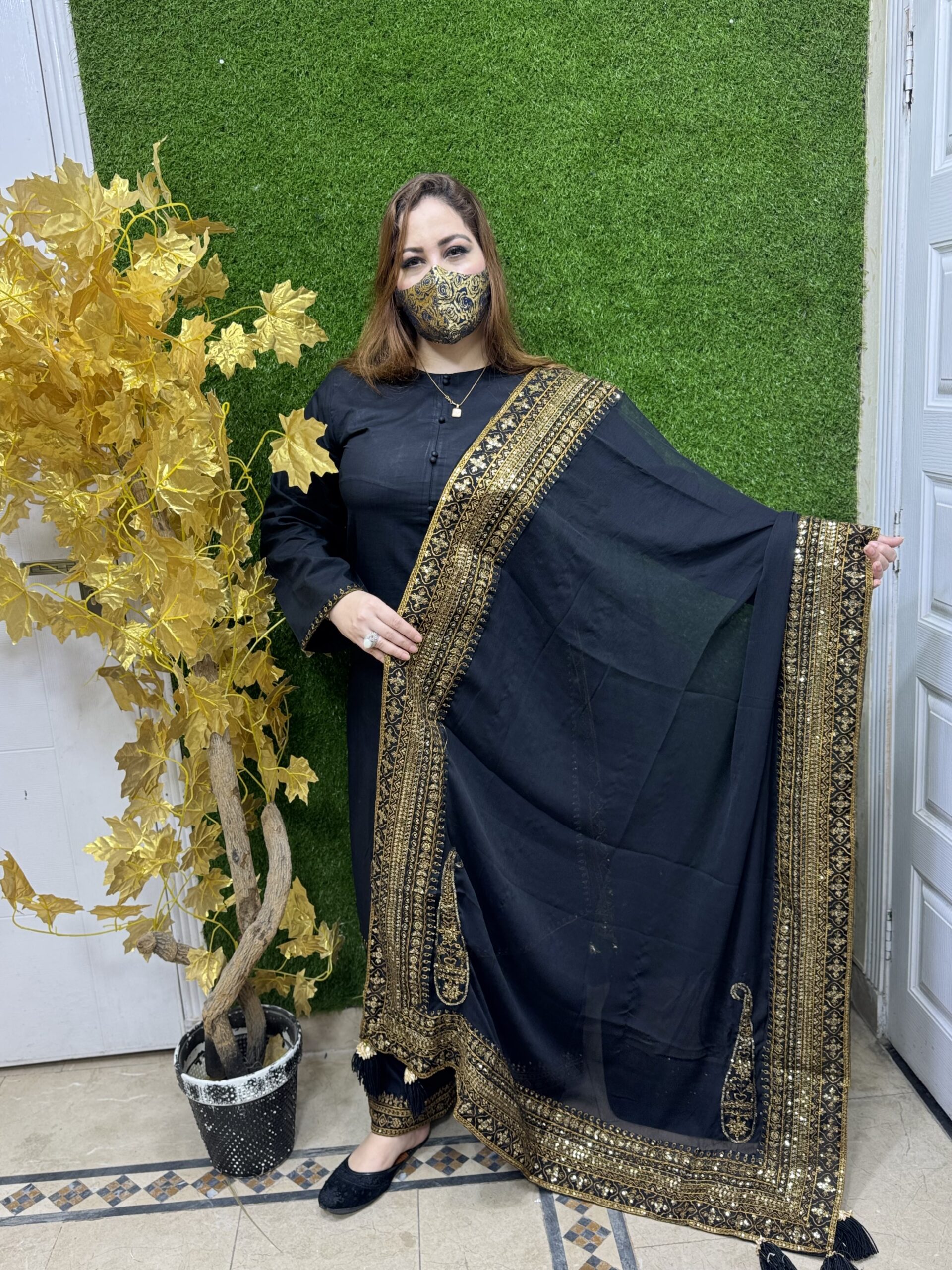 3 PC Plain Lawn Fabric Chiffon Dupatta