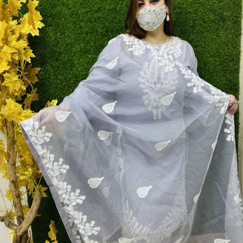 3 PC Embroidery Plain Lawn Fabric