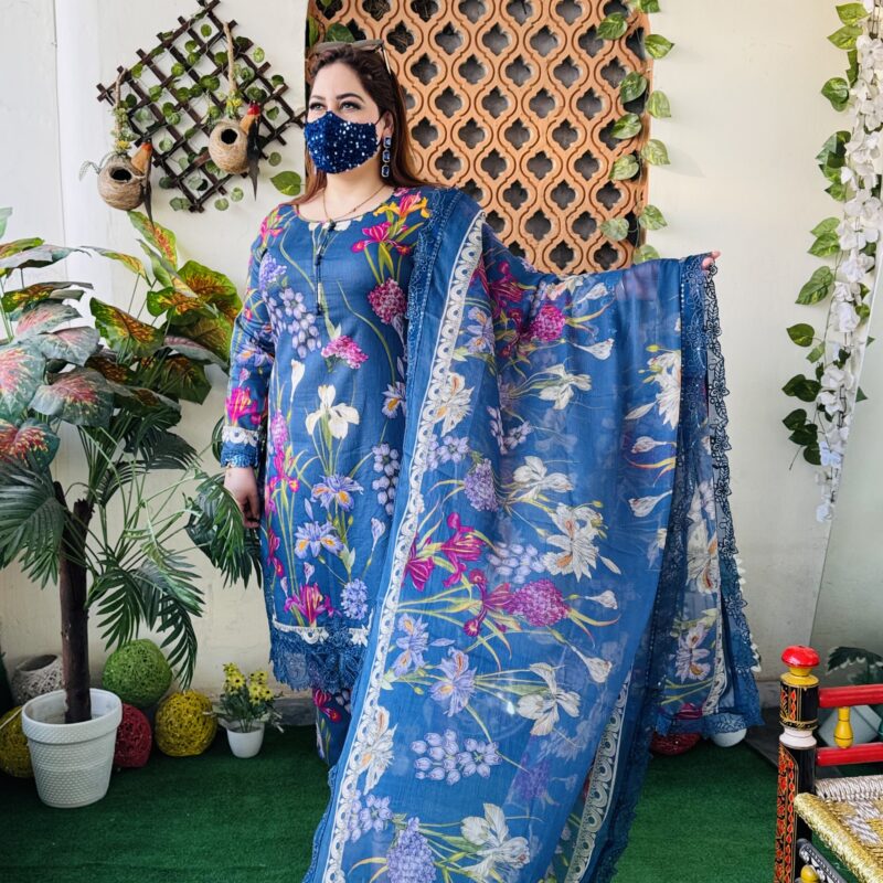 3 PC Embroidery Printed Lawn