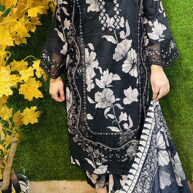 3 PC Embroidery Printed Lawn