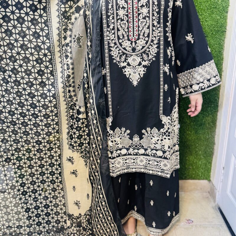 3 PC Embroidery Plain Printed Lawn