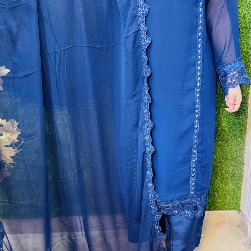 3 PC Embroidery Printed Chiffon Fabric