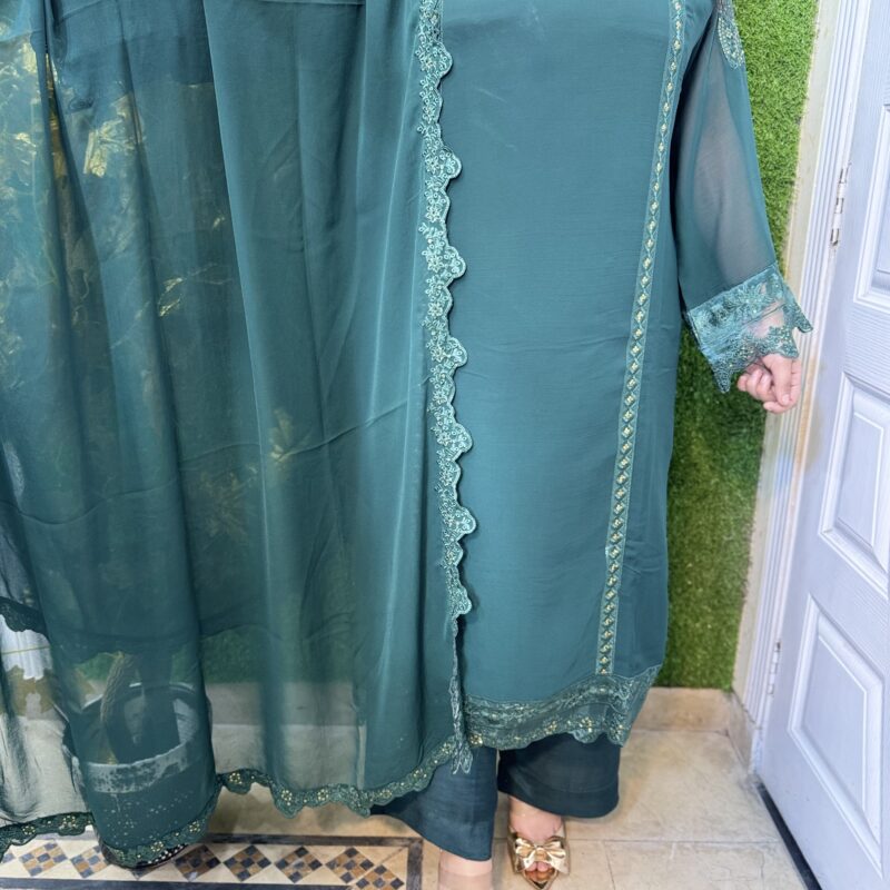 3 PC Embroidery Printed Chiffon Fabric