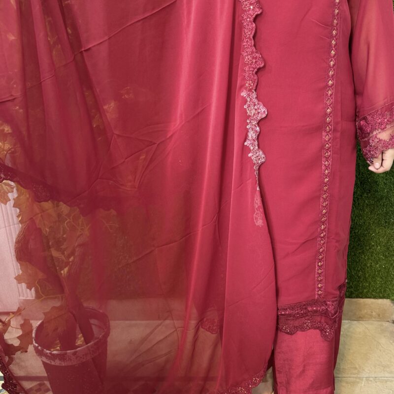 3 PC Embroidery Printed Chiffon Fabric