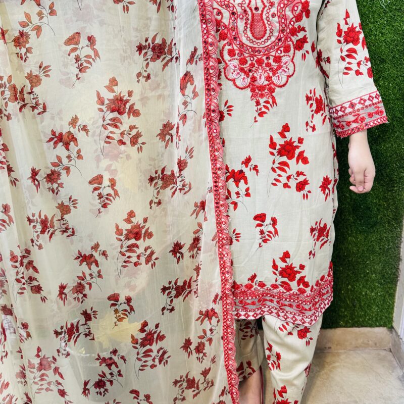 3 PC Embroidery Printed Lawn