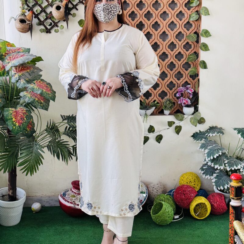 2 PC Embroidery Plain Lawn