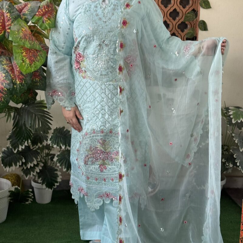 3 PC Embroidery Printed Lawn Fabric