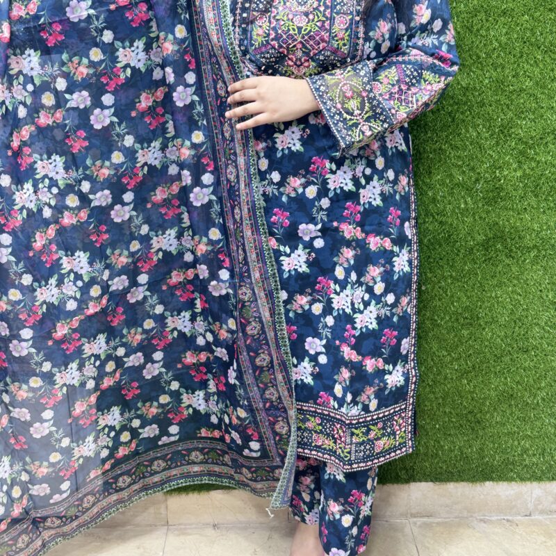 3 PC Embroidery Printed Lawn Fabric