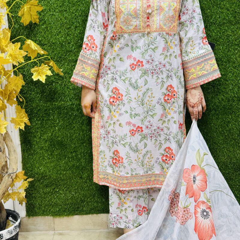 3 PC Embroidery Printed Lawn Fabric