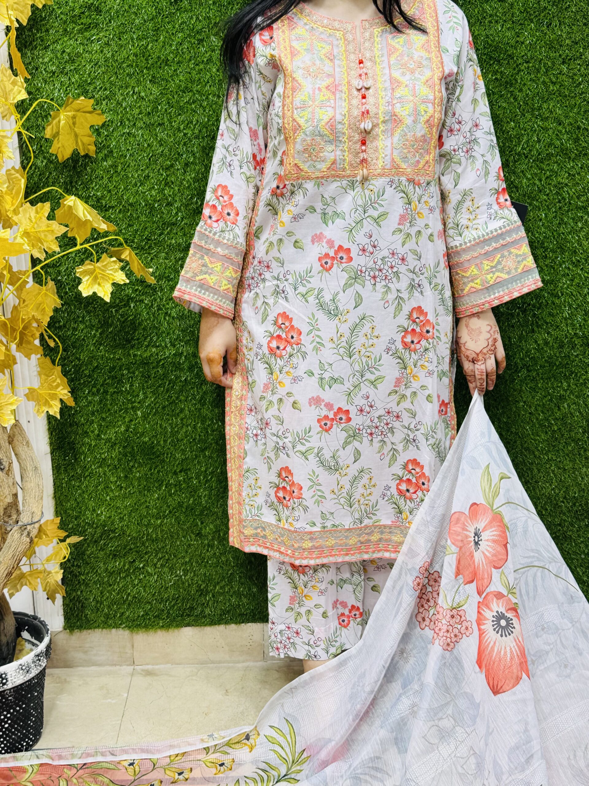 3 PC Embroidery Printed Lawn Fabric