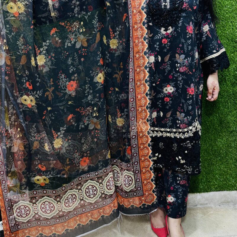 3 PC Embroidery Printed Lawn Fabric