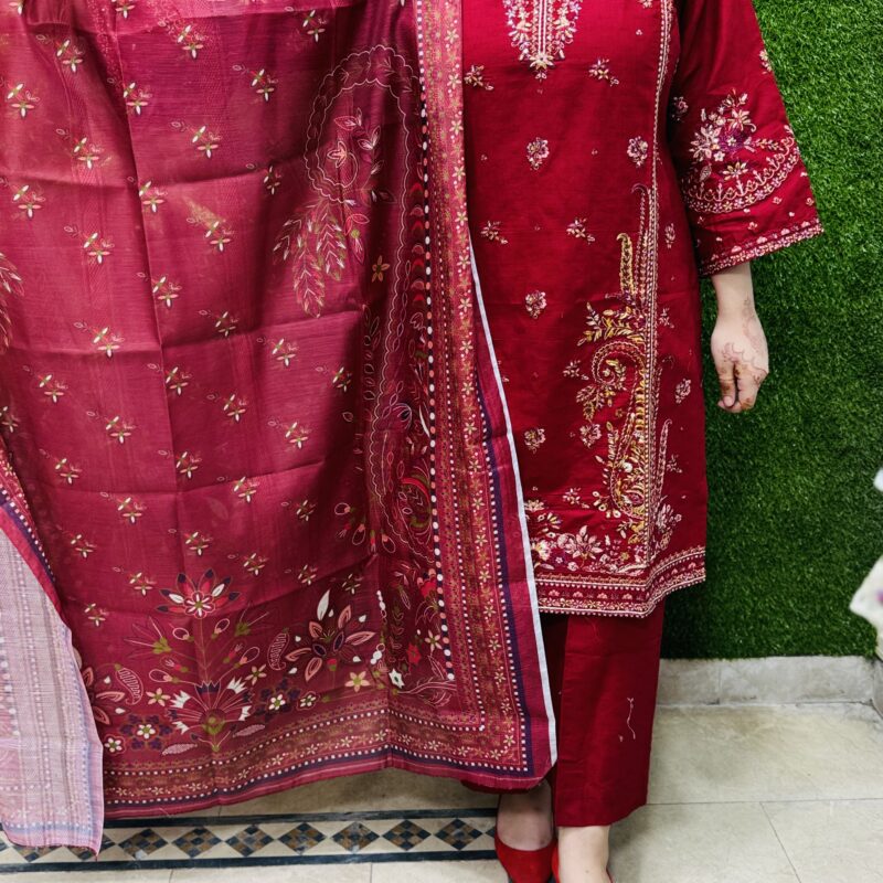 3 PC Embroidery Printed Lawn Fabric